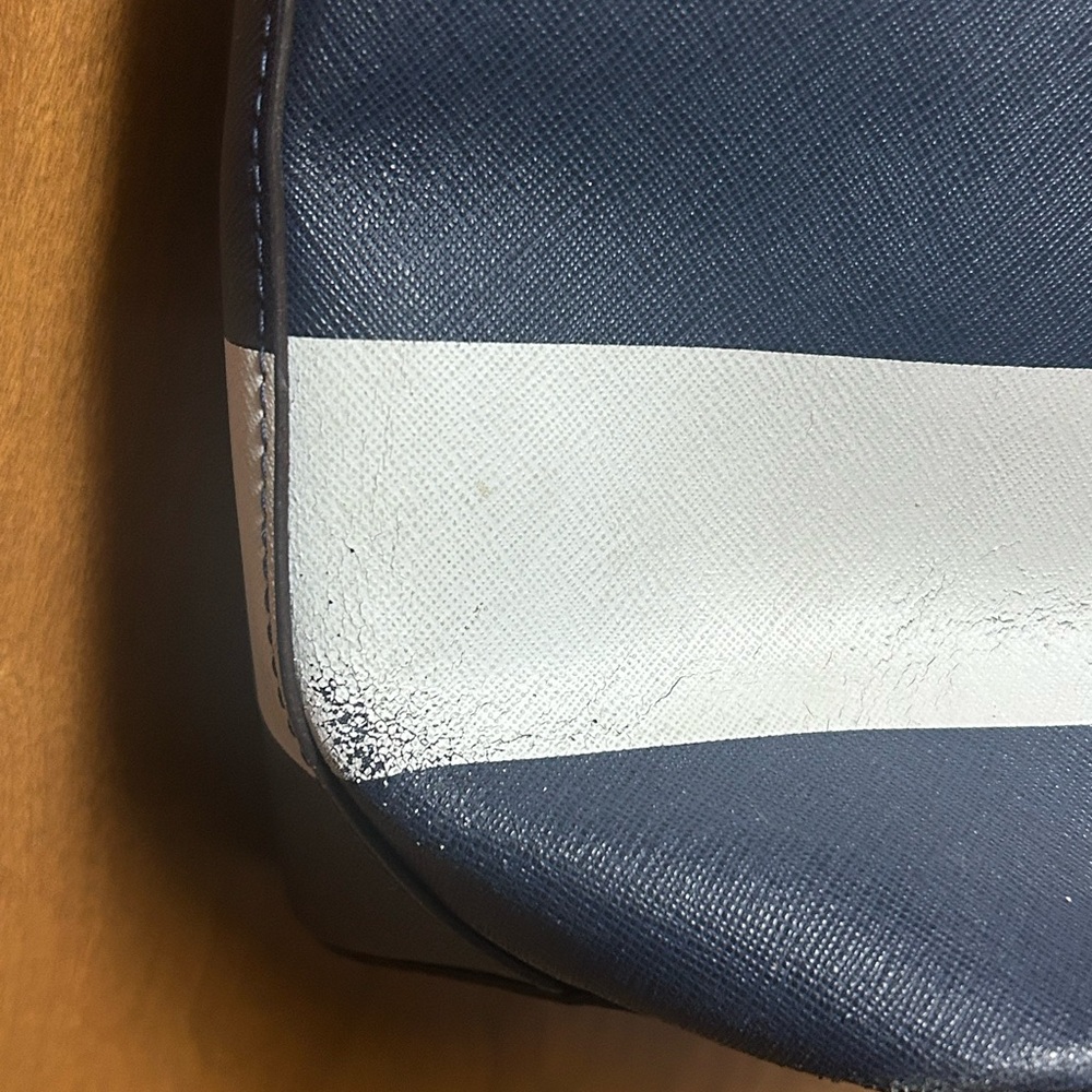 Rehab Michael Kors Jet Set Travel Stripe Navy Blue+White Saffiano Leather Tote - Picture 6 of 12
